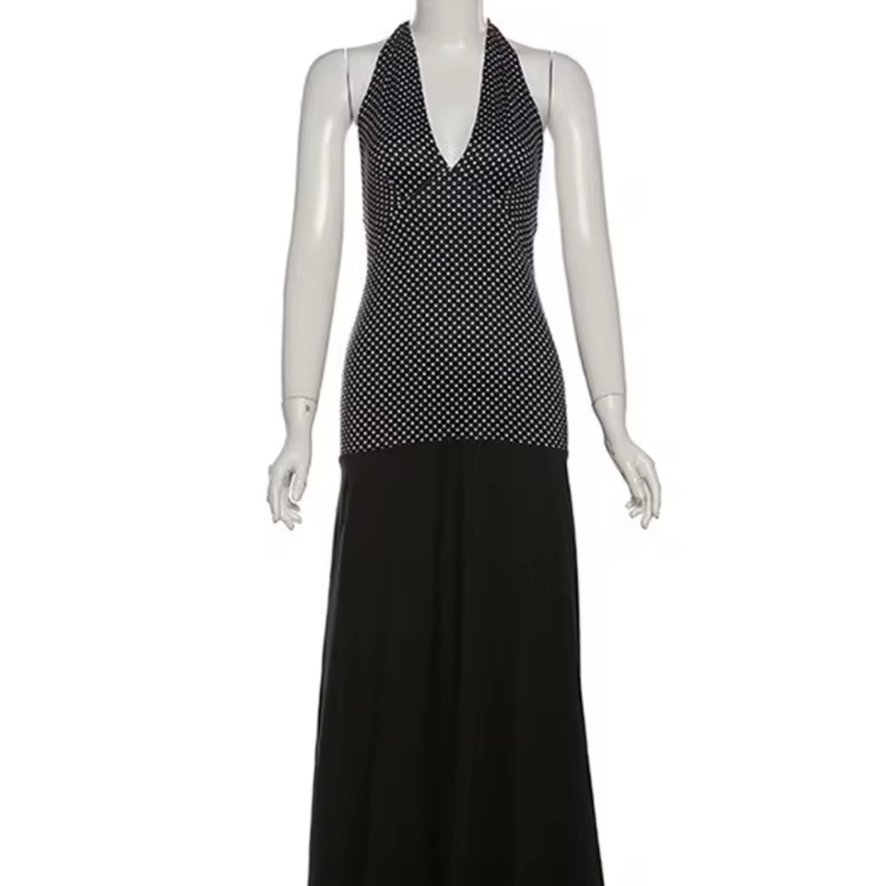 Elegant Black and White Polka Dot Maxi Dress